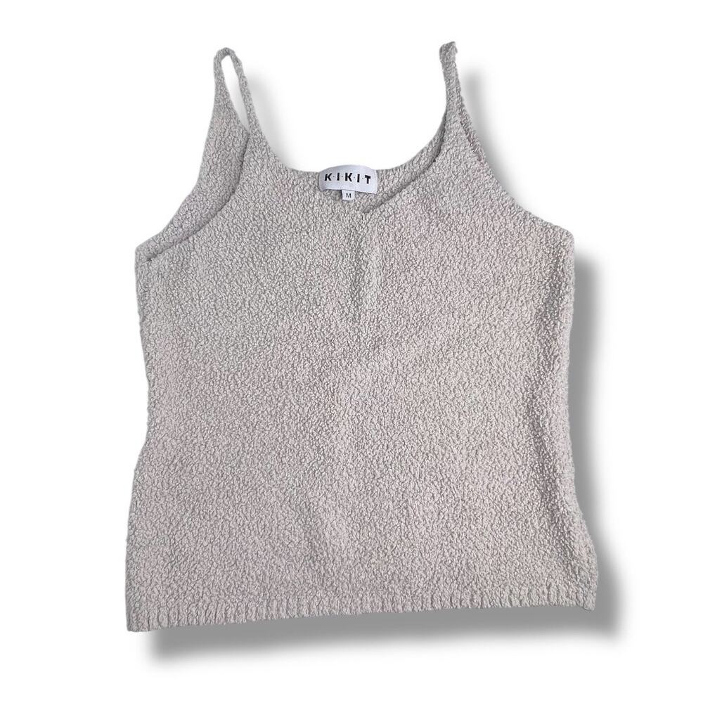 KiKit Sherpa Teddy Fur Stretch Neutral Cream Taupe Tank Top Size Medium